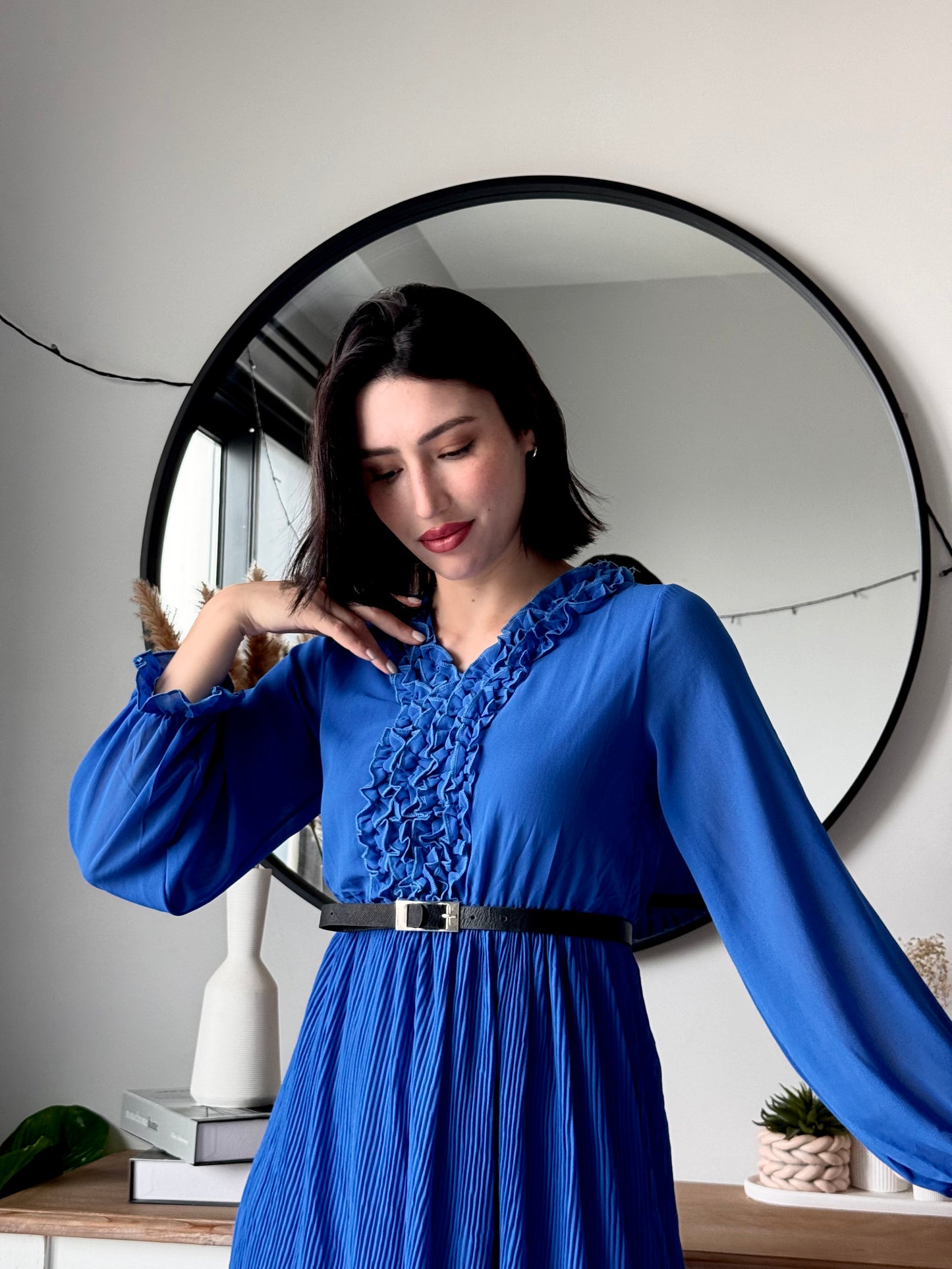 Elysian Pleat Dress in Blue