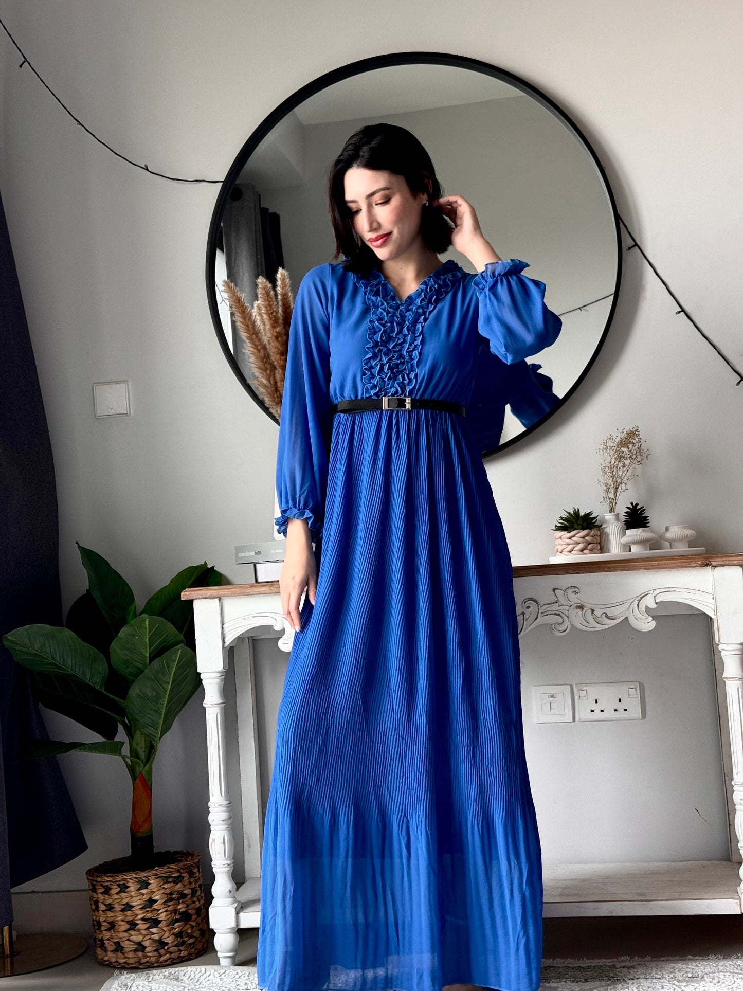 Elysian Pleat Dress in Blue
