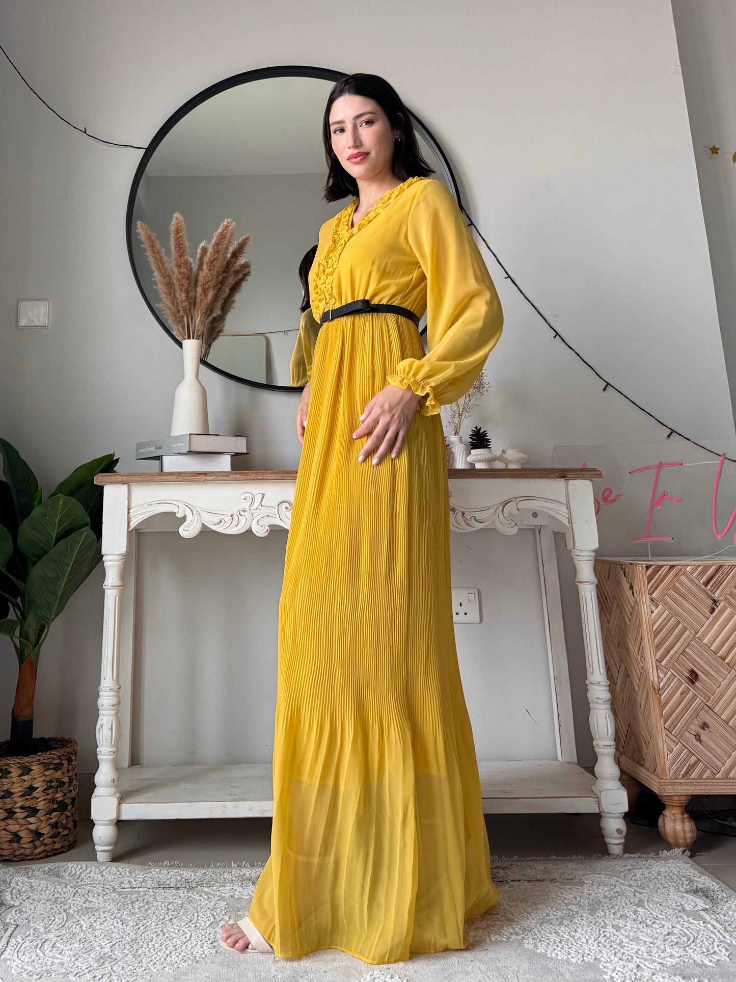 Elysian Pleat Dress in yellow