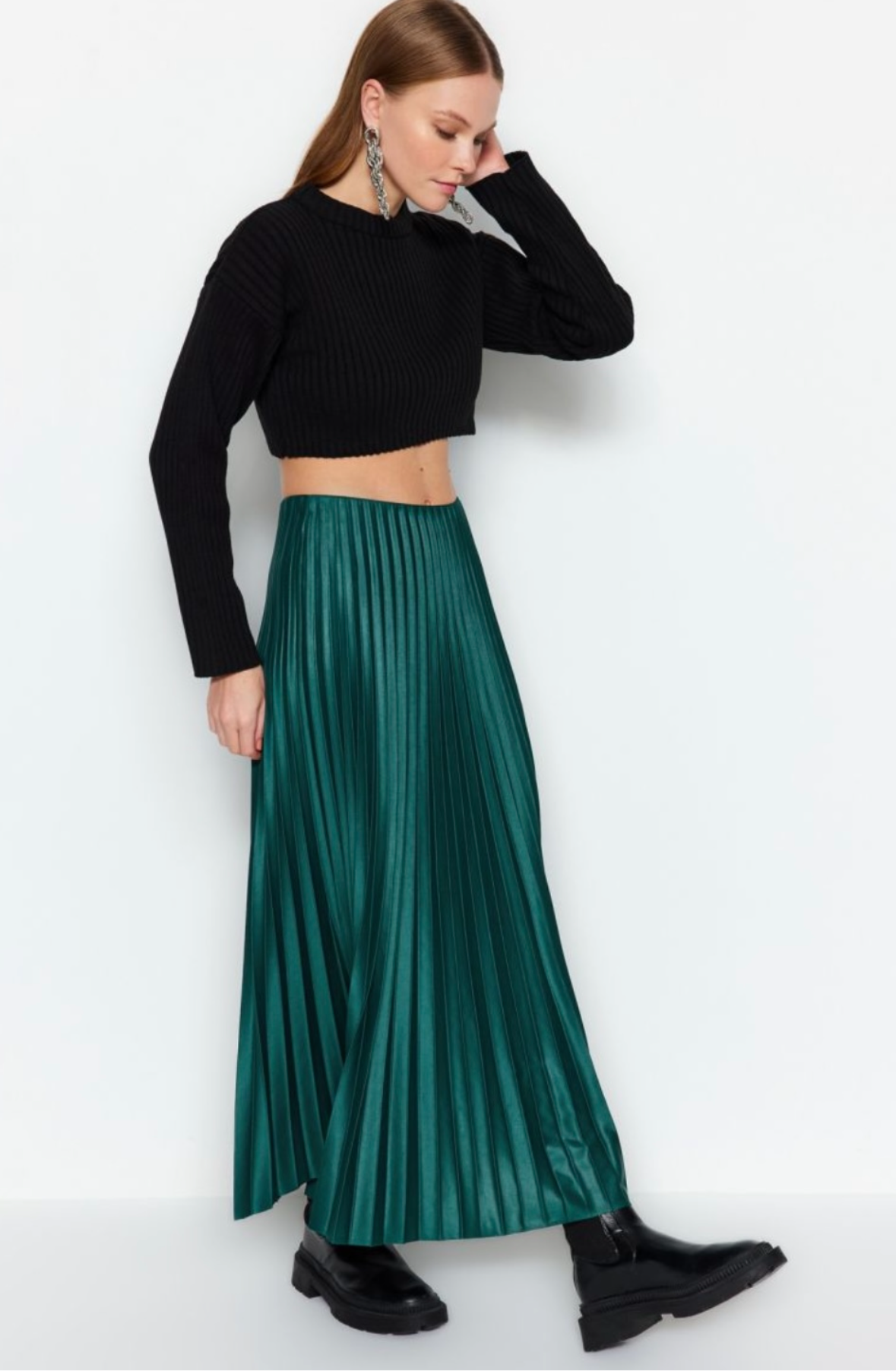 Emerald Pleated Skirt