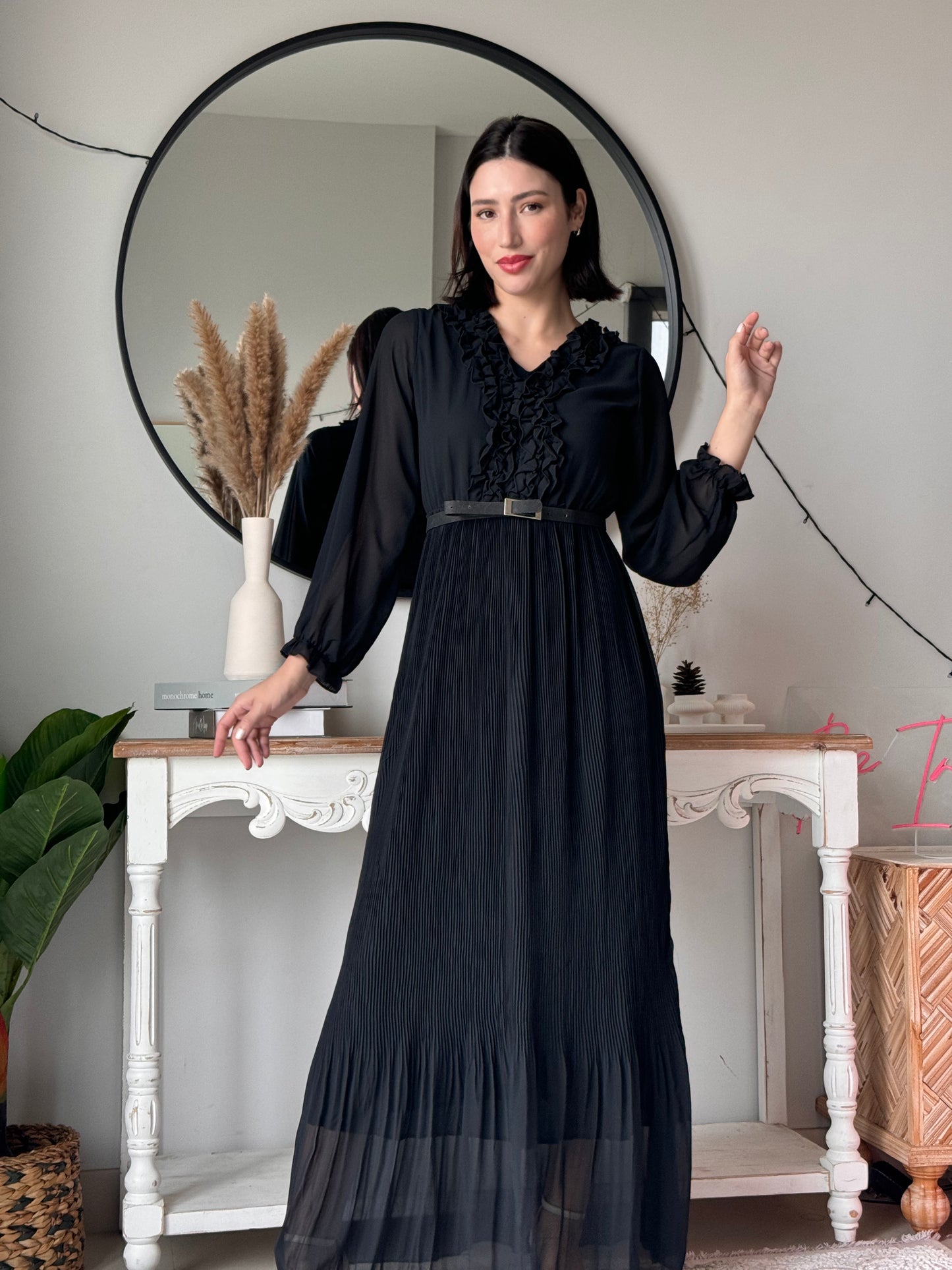 Elysian Pleat Dress in black