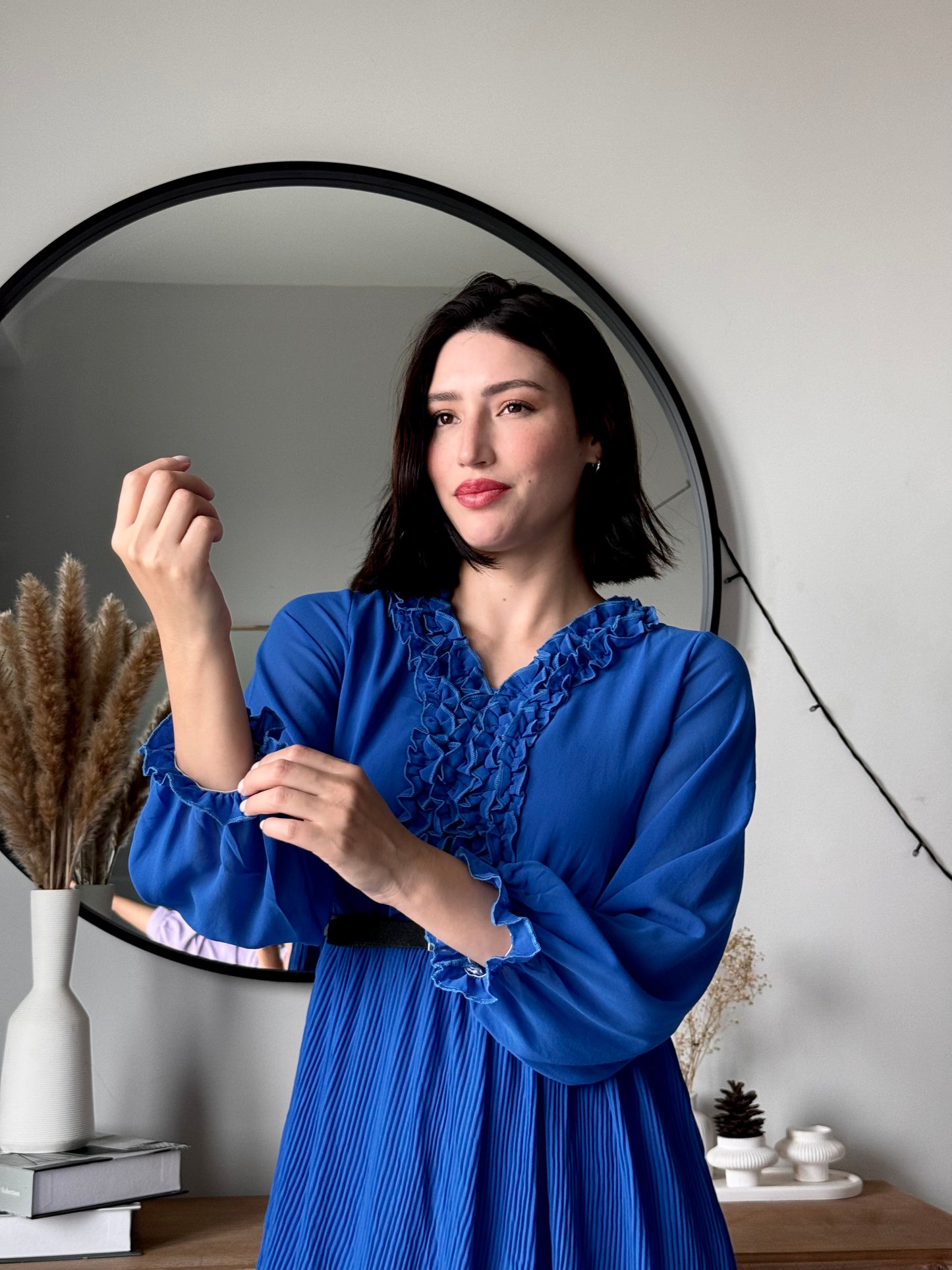 Elysian Pleat Dress in Blue