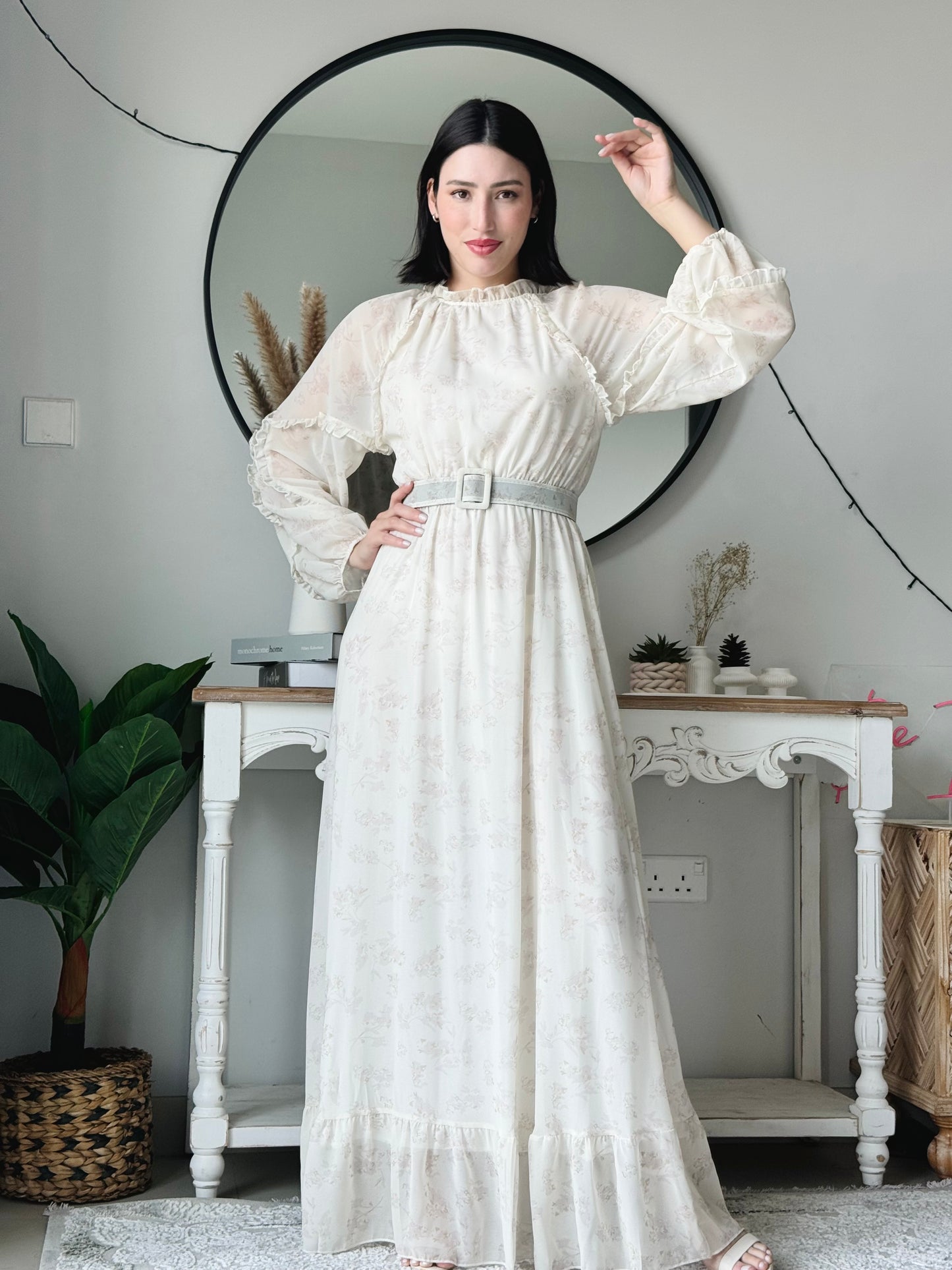 Iris Frill Dress in Ivory