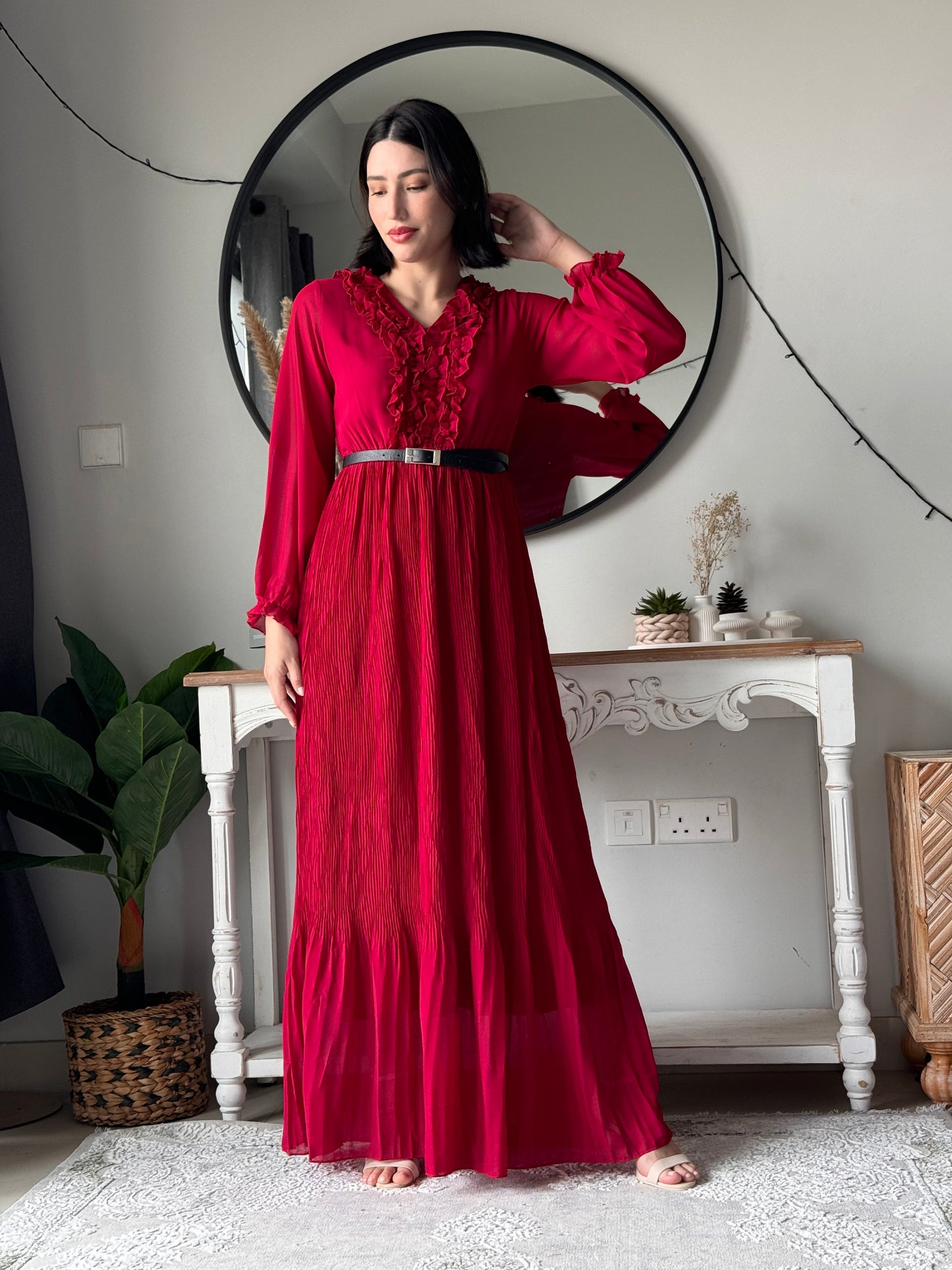 Elysian Pleat Dress in Red