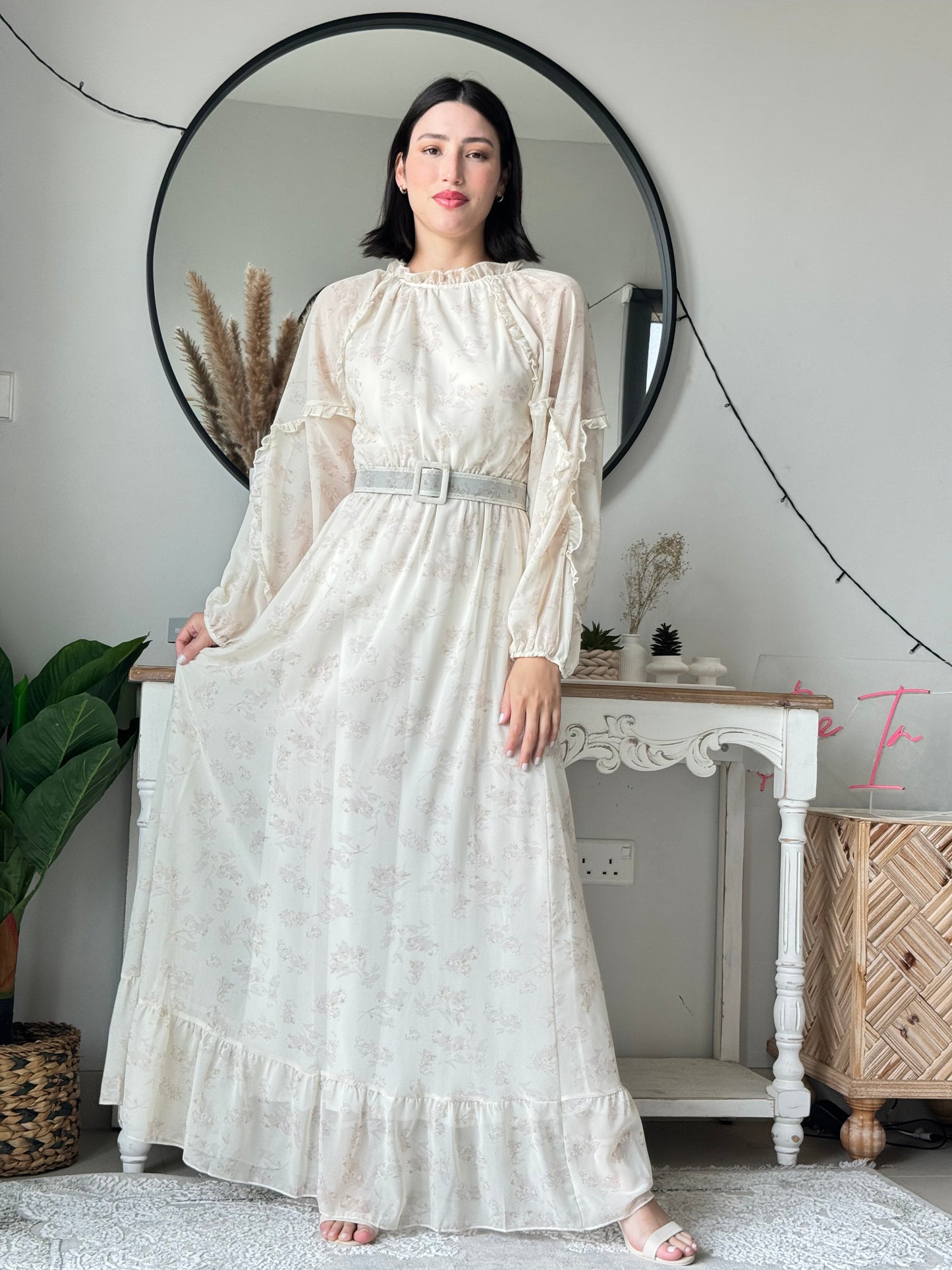 Iris Frill Dress in Ivory