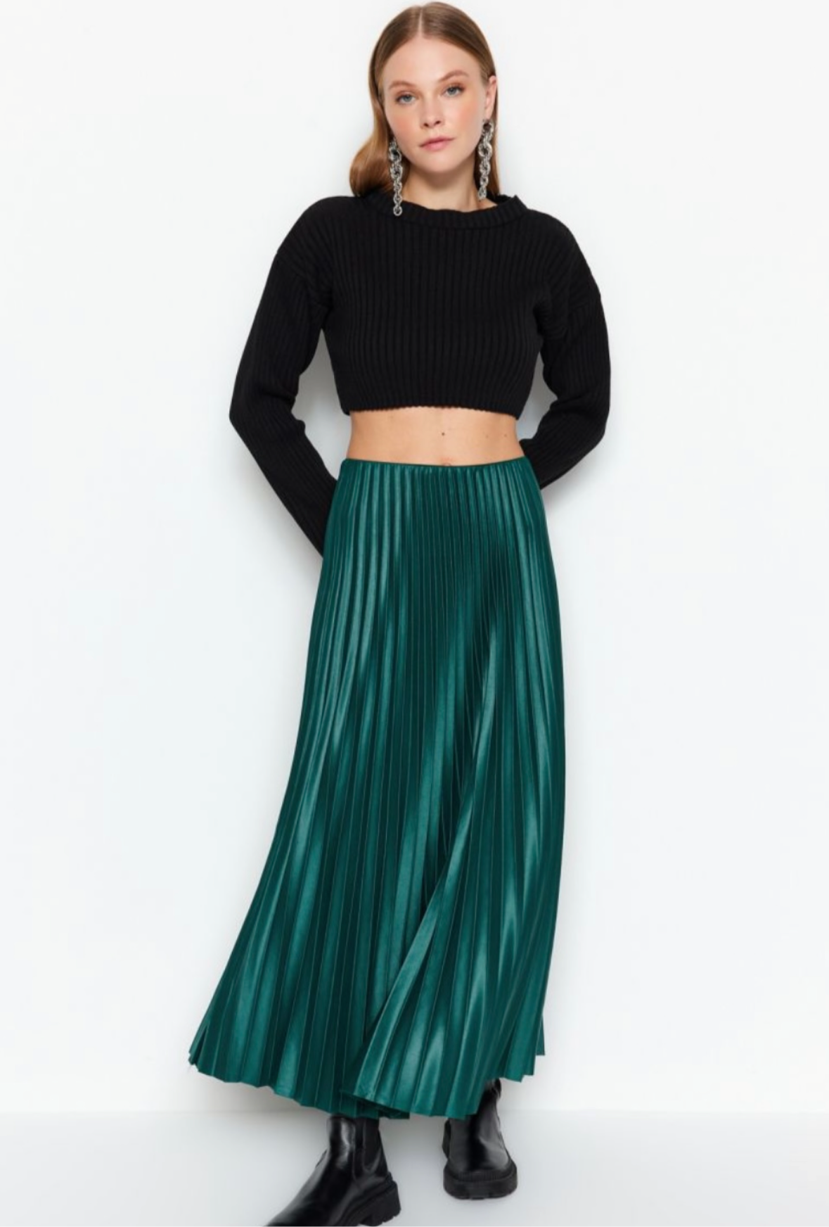 Emerald Pleated Skirt