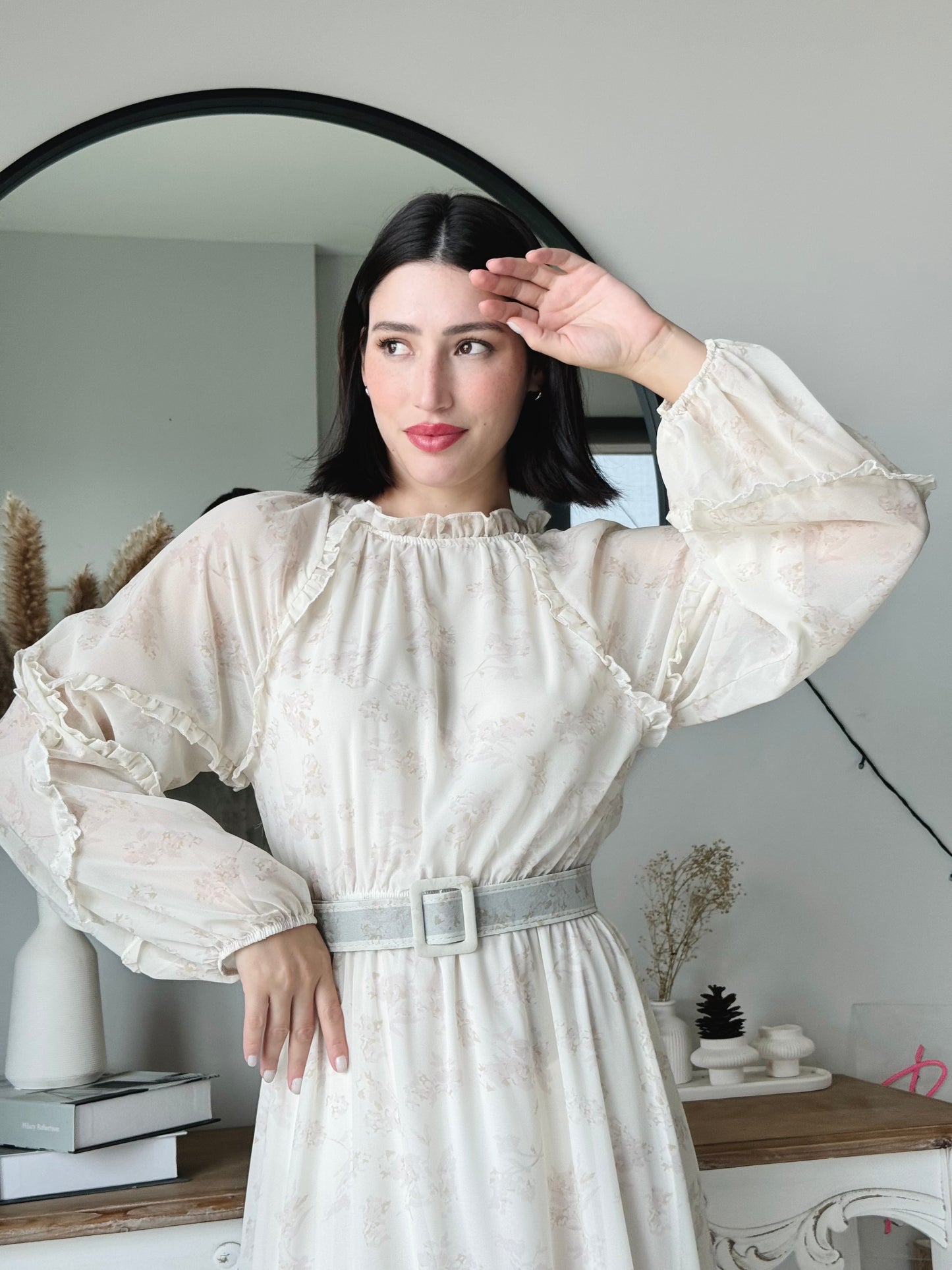 Iris Frill Dress in Ivory