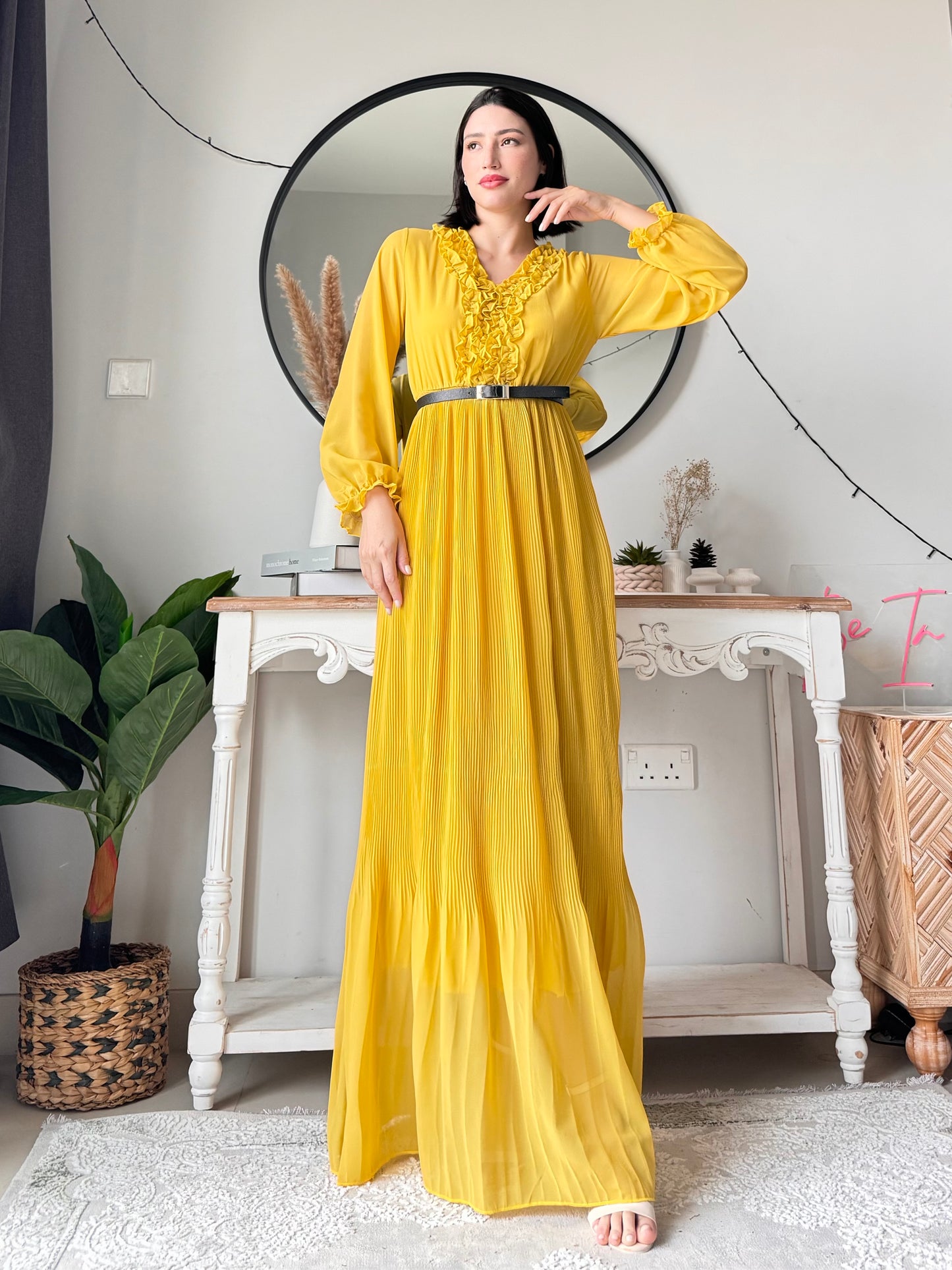 Elysian Pleat Dress in yellow