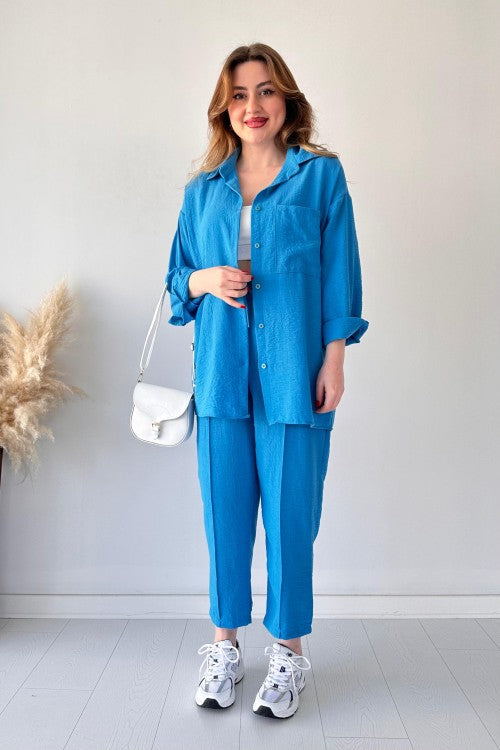 Zephyr Linen Co-ord Set- Blue