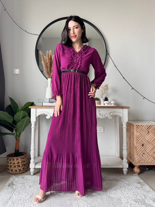 Elysian Pleat Dress in Plum