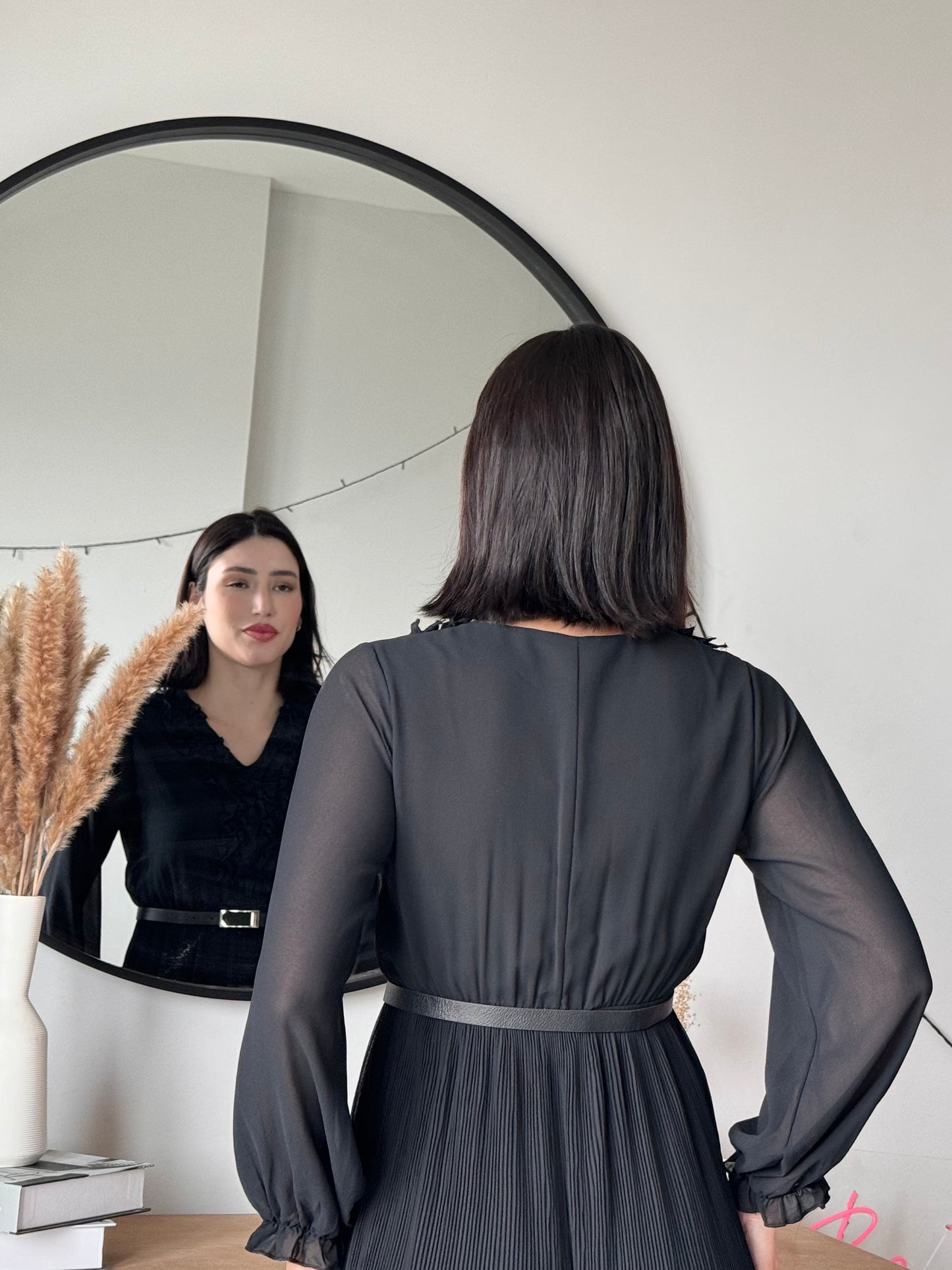 Elysian Pleat Dress in black