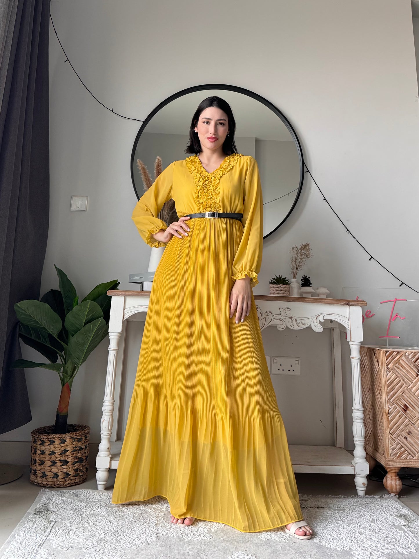 Elysian Pleat Dress in yellow