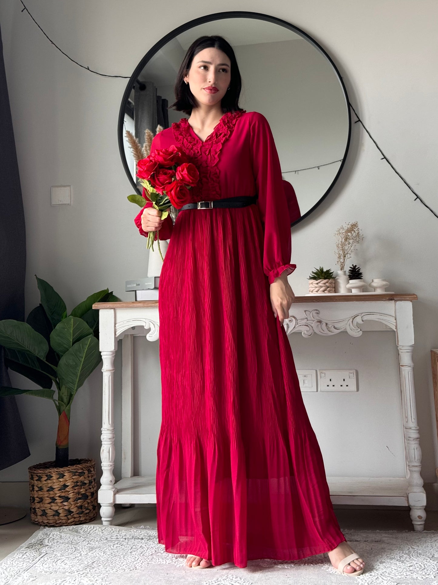 Elysian Pleat Dress in Red