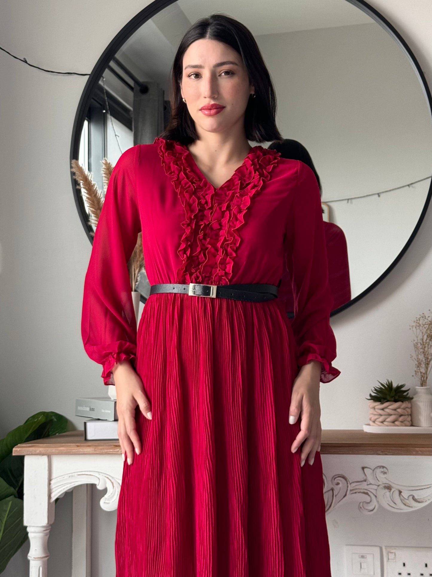 Elysian Pleat Dress in Red