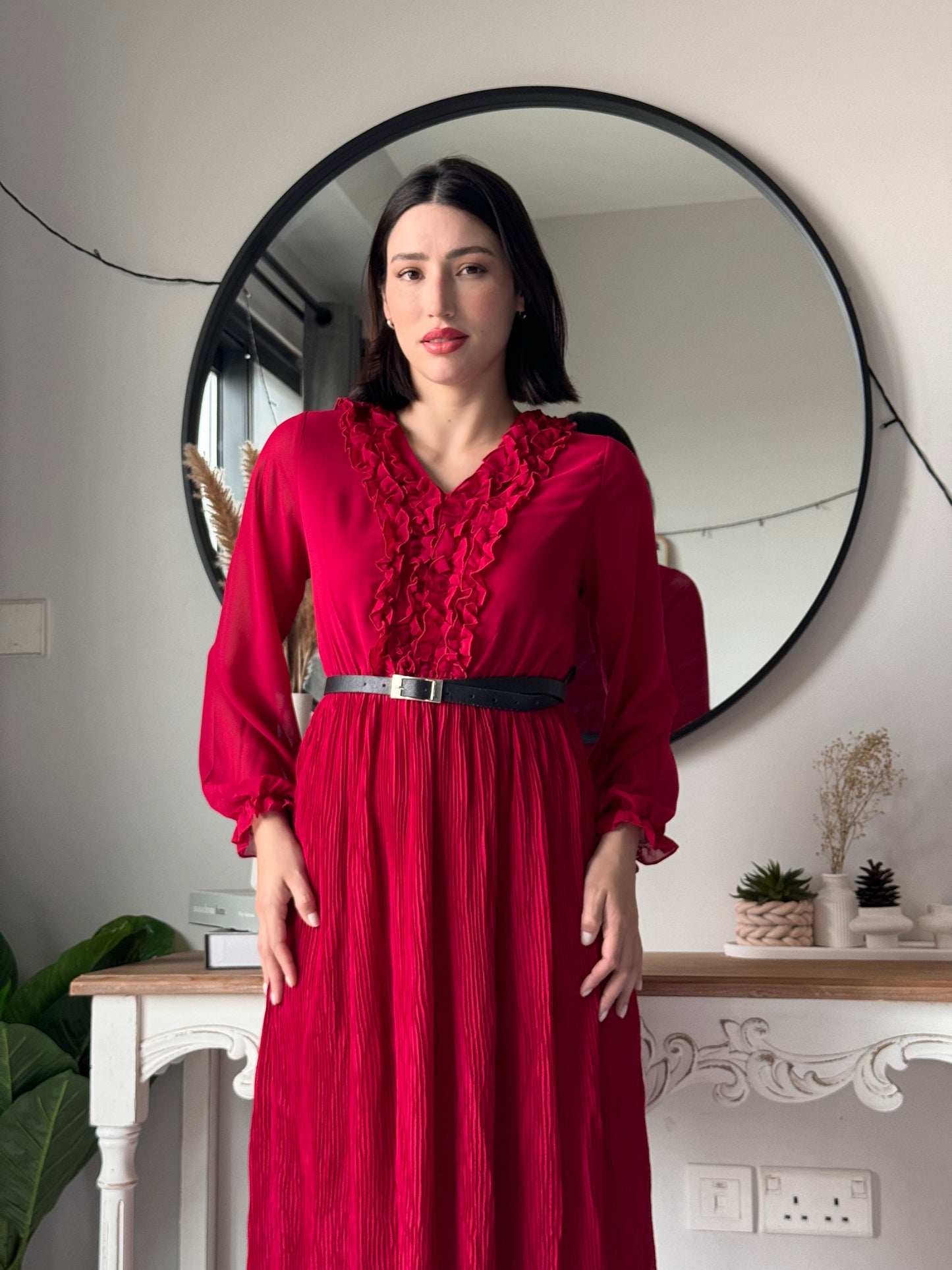 Elysian Pleat Dress in Red