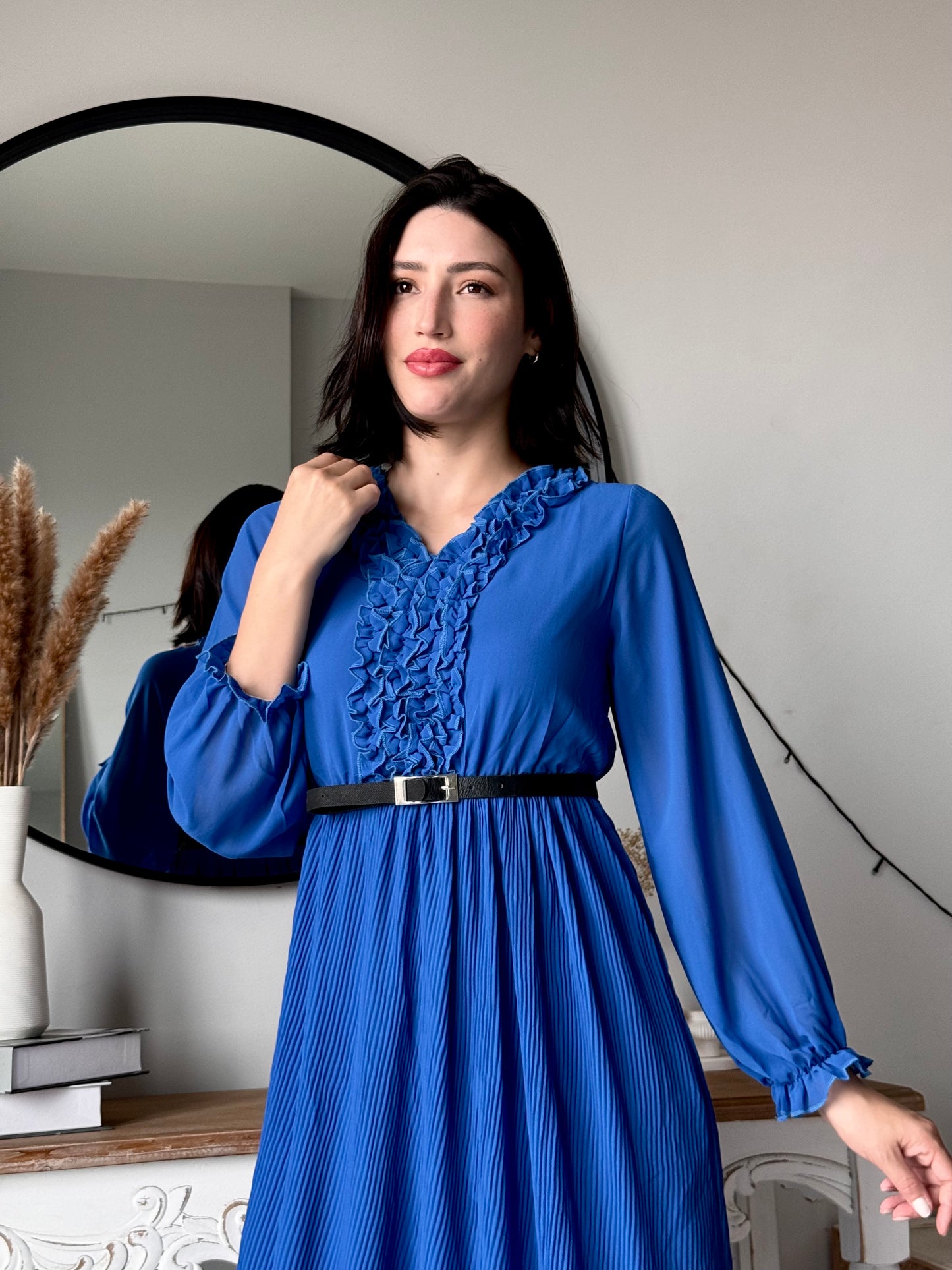 Elysian Pleat Dress in Blue