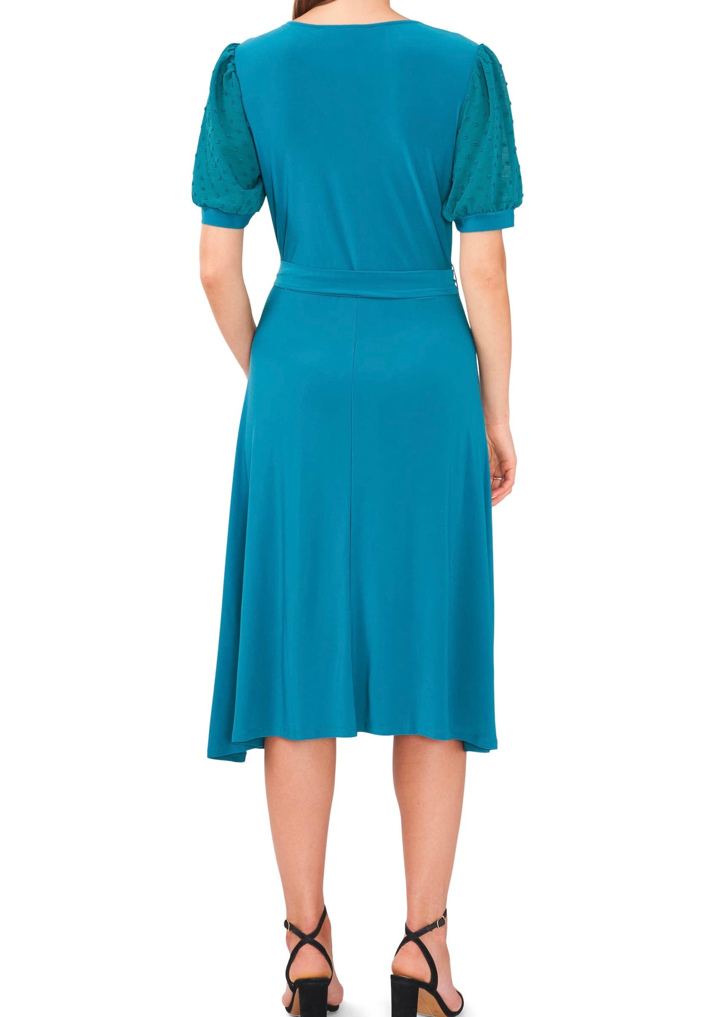 Dot Puff Sleeves Midi Dress