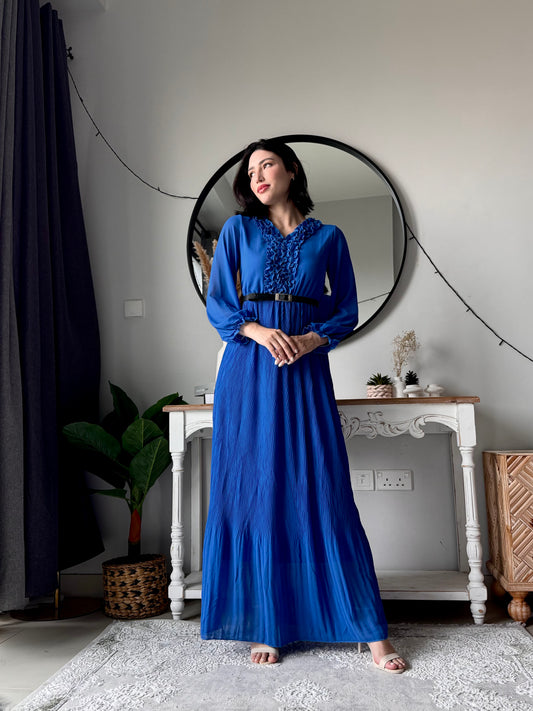 Elysian Pleat Dress in Blue