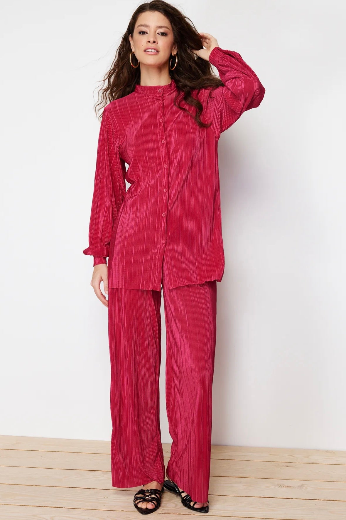 Berry Plisse Coord Set