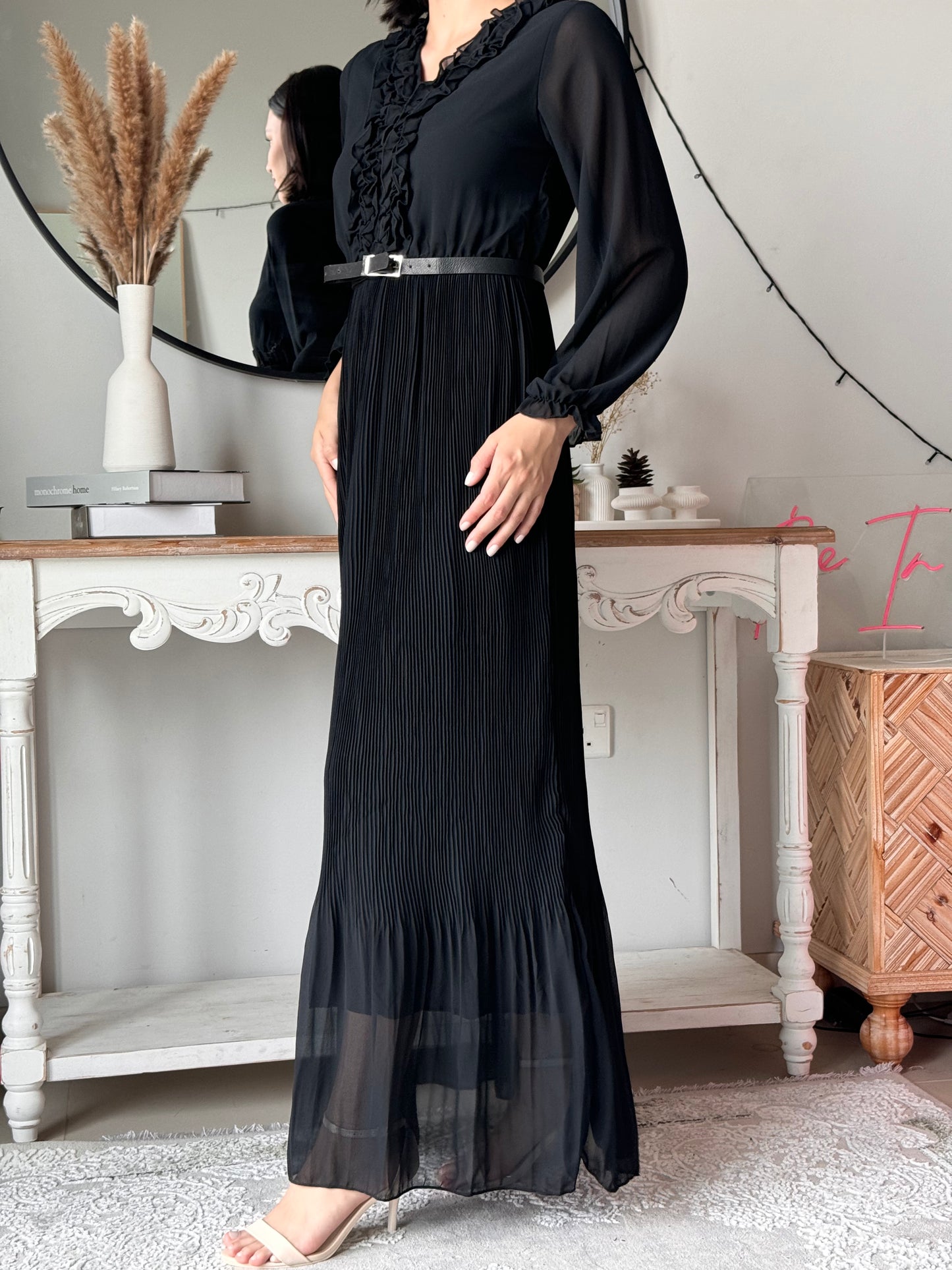 Elysian Pleat Dress in black