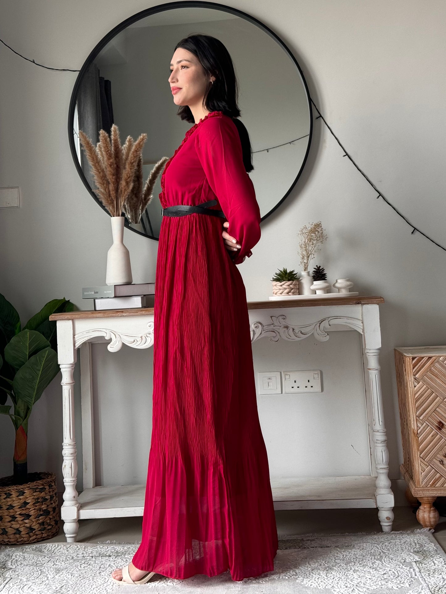 Elysian Pleat Dress in Red