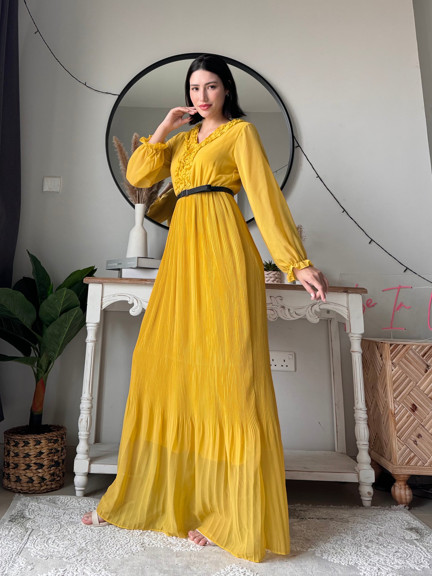 Elysian Pleat Dress in yellow