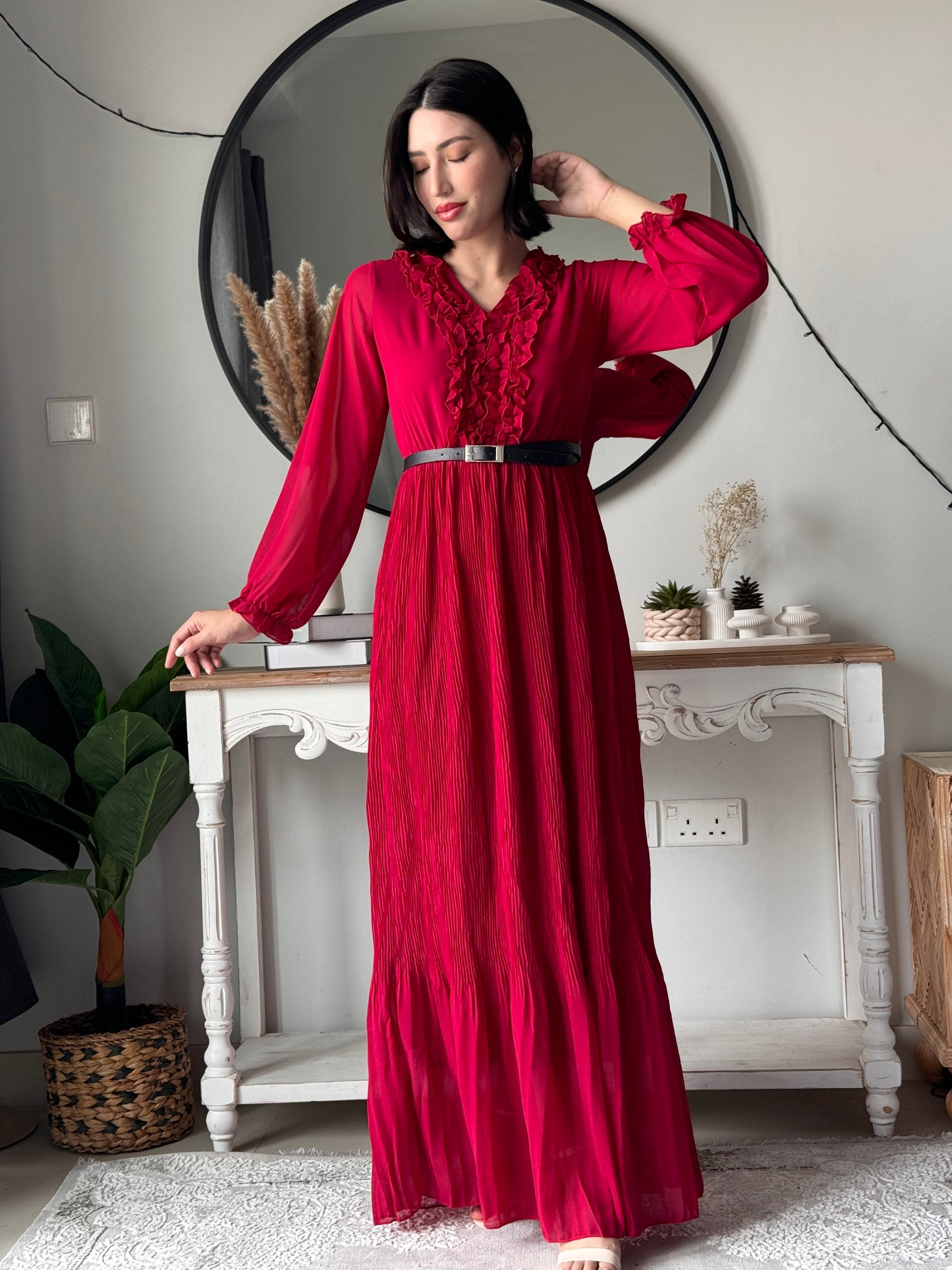 Elysian Pleat Dress in Red