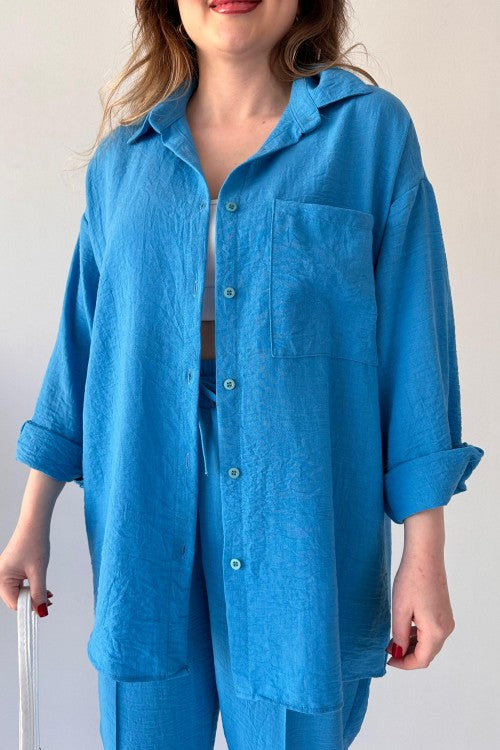 Zephyr Linen Co-ord Set- Blue