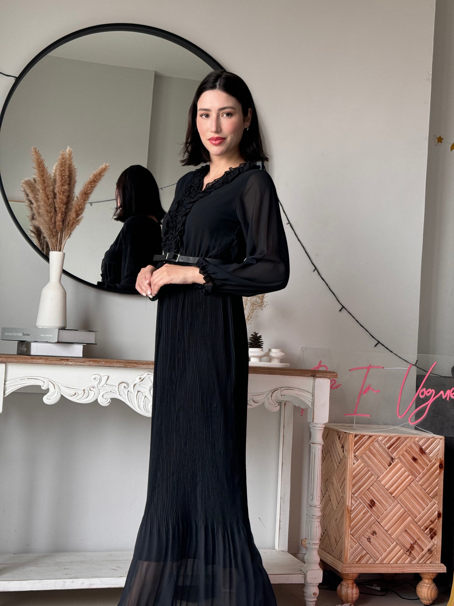 Elysian Pleat Dress in black