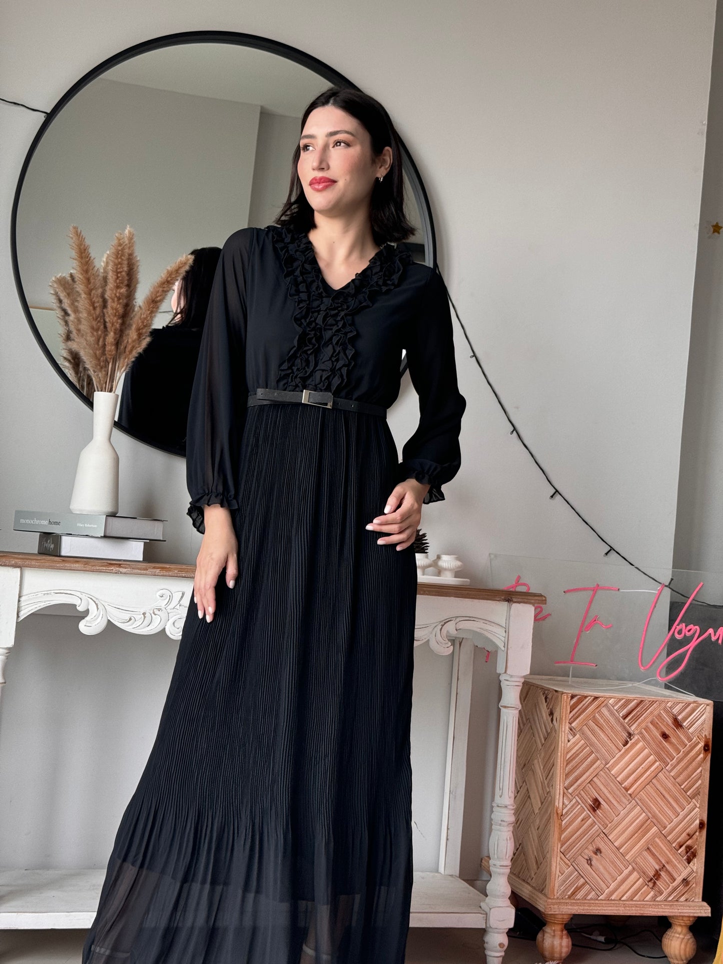 Elysian Pleat Dress in black