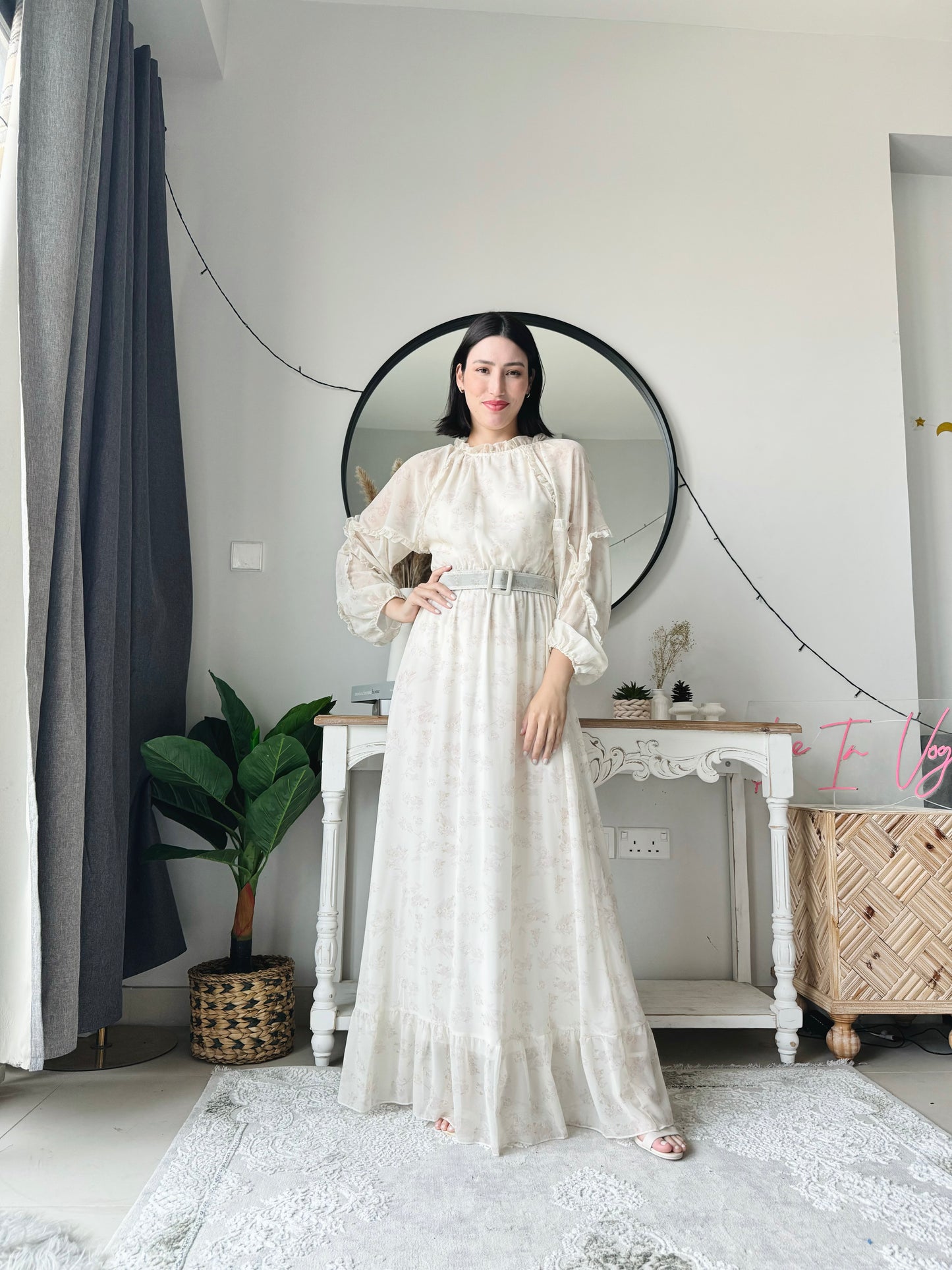 Iris Frill Dress in Ivory