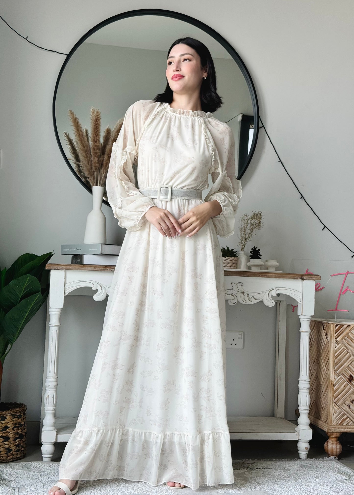Iris Frill Dress in Ivory