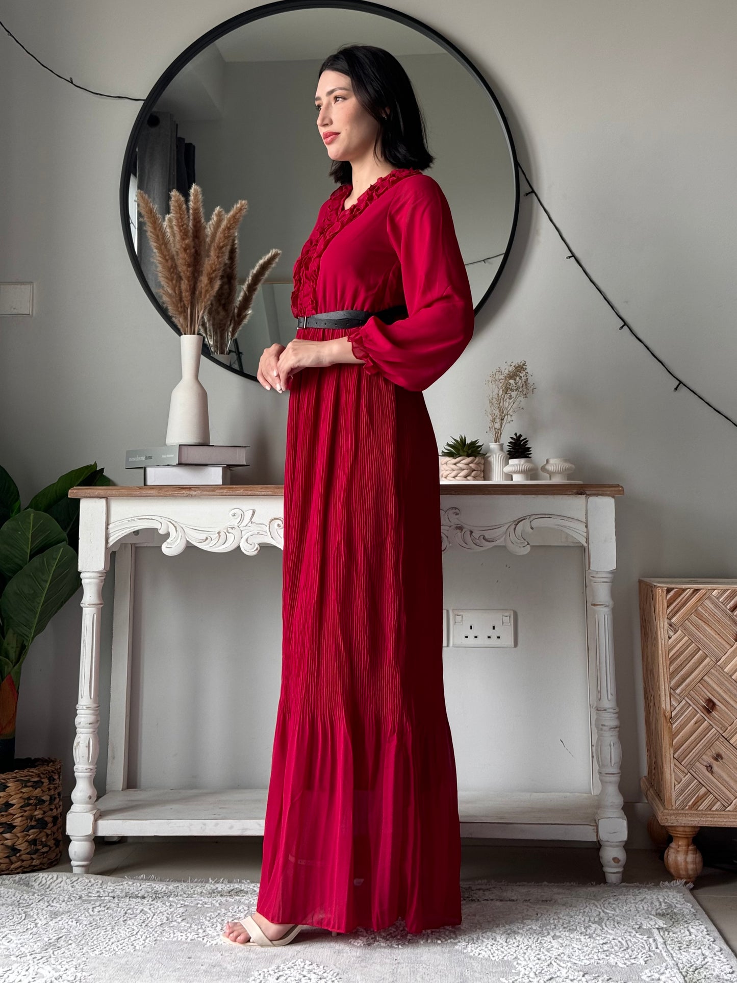 Elysian Pleat Dress in Red