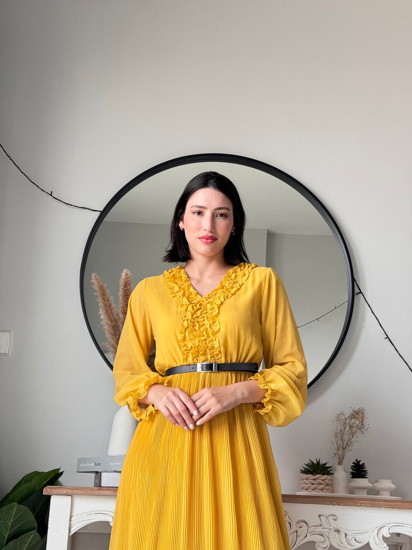 Elysian Pleat Dress in yellow