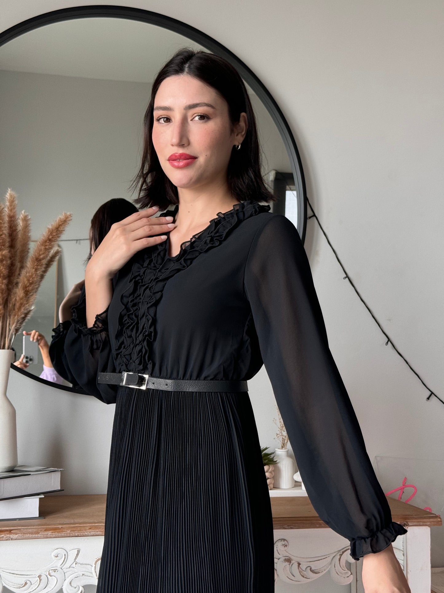 Elysian Pleat Dress in black